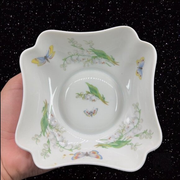 LIMOGES CASTEL PORCELAIN BUTTERFLIES AND LILY OF THE VALLEY CANDY DISH BOWL - Picture 11 of 11